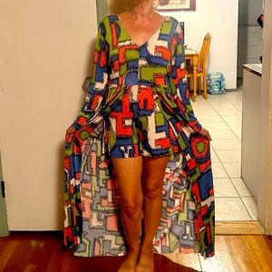 Sexy Diva Multi Colored Long Jumper Dress Slit Down Middle w/Shorts Underneath